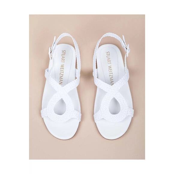 Stuart Weitzman Teodora Flat Sandals 7 White Buckle Ankle Strap Open Toe - Picture 1 of 7